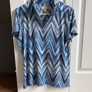 Sport Haley Blue Chevron-Print Short Sleeve Quarter-Zip Polo
